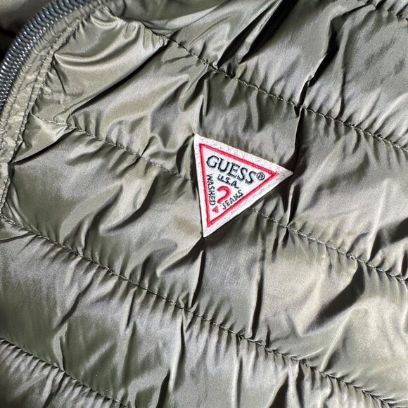 Guess Green Full Zip Hooded Light Puffer Vest Women Pockets 90s Atheleisure - Picture 7 of 9